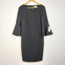 Calvin Klein Sheath Dress Women 12 Black Bell Sleeve Office Old Money Office