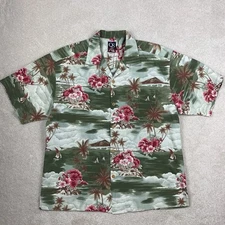 Vtg Quicksilver Size Medium Hawaiian Loop Camp Shirt90s Resort Tribal Palm Trees