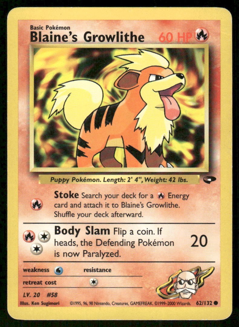 Pokemon Tcg Blaine's Growlithe #62 Pokemon Gym Challenge MP