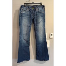True Religion Joey Big T Jeans Womens 30 Blue Flare Low Rise Stretch Made in USA