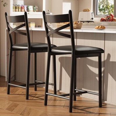 26 Zoll Barhocker Set 2 Thekenhöhe Rückenlehne Dicke Polsterung Bar Stuhl Top