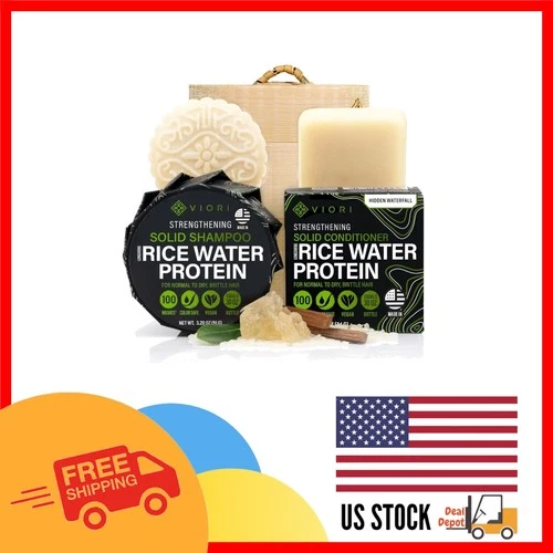 Handcrafted Eco-Friendly Shampoo & Conditioner Bar Set - Rice Water Hydration