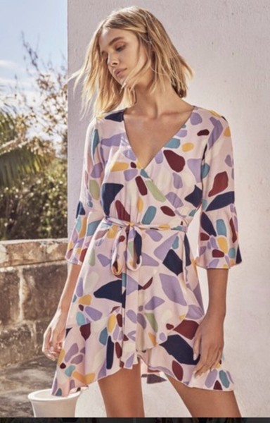 MISTER ZIMI Colette Mini Wrap Dress - Venice Print - Size 10