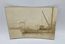 1910’s Sepia 5 x7”  Photo Stamp- Pier 11 Weehawken NJ-Gray Motor Corp Crates