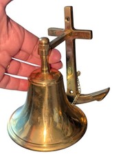 VTG Lg Brass Ship Bell Nautical Hanging Bell With 10&rdquo; Wall Mount Anchor