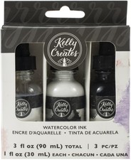 Kelly Creates Liquid Watercolor Set 3/Pkg-Black, White Iridescent