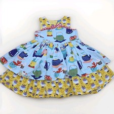 Size 2 Little Miss Marmalade Layered Cotton Dress Cats Cake Tea Pots and Flowers