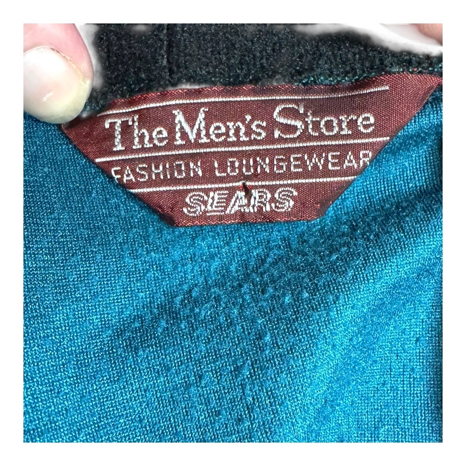Vintage Mens Teal Blue Aqua Kimono Robe By Sears Fashion Loungewear Medium Tie - Image 3 of 4