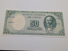 1960-61 BANCO CENTRAL DE CHILE 5 CENTESIMOS ON 50 PESOS BANKNOTE UNC High Grade