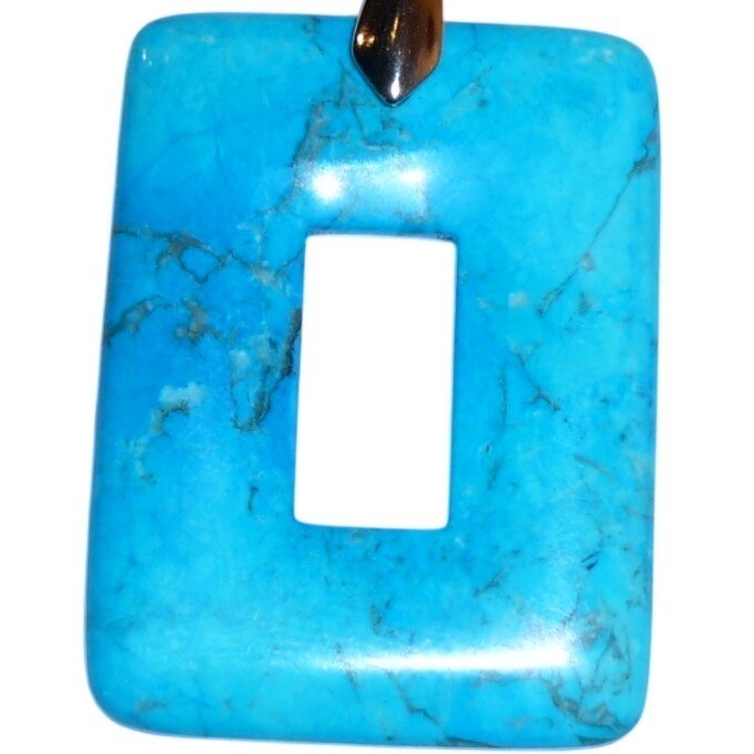 Turquoise Stone Rectangle Open Frame Pendant Sout… - image 1