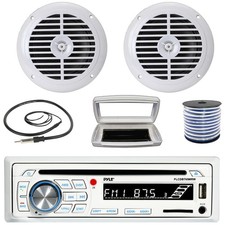 Pyle Single-DIN Marine Bluetooth CD Receiver W/Cover, 2x 6.5'' 120W Max Speakers