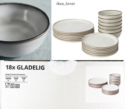Ikea GLADELIG 18-piece dinnerware set, gray 505.886.82 - OPEN BOX