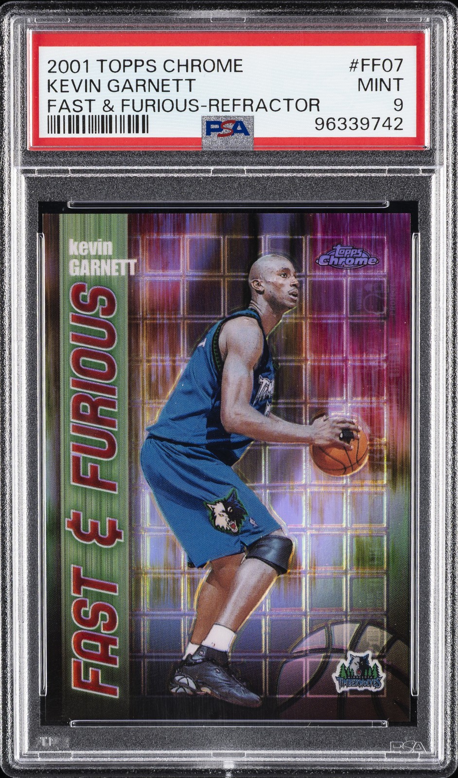 2001 TOPPS CHROME FAST & FURIOUS REFRACTOR #FF07 KEVIN GARNETT PSA 9