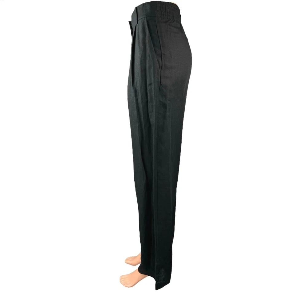 NUEVO H&M Mujer Negro Lino Plisado Tiro Alto Pierna Ancha Pantalón Pantalones Talla 2 Foto 2 de 4