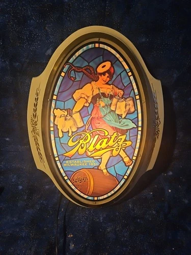Vintage Blatz Bar Girl Plastic Beer Advertising Lighted Sign. Works