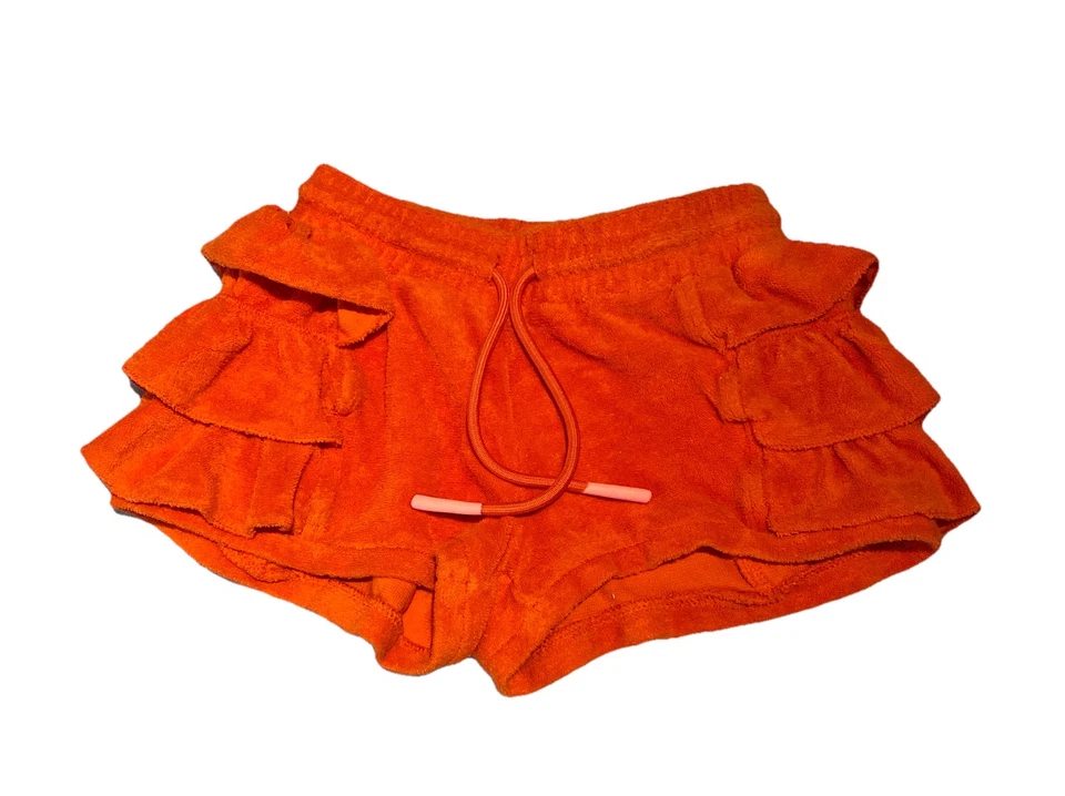NEW! OILILY Girls Orange Pino Terry Ruffled Shorts 100% Organic Cotton Size 7 - Image 3 of 4
