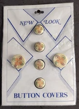 RARE Vintage "NEW LOOK" Enameled Button Covers + Earrings, NOS, Excellent
