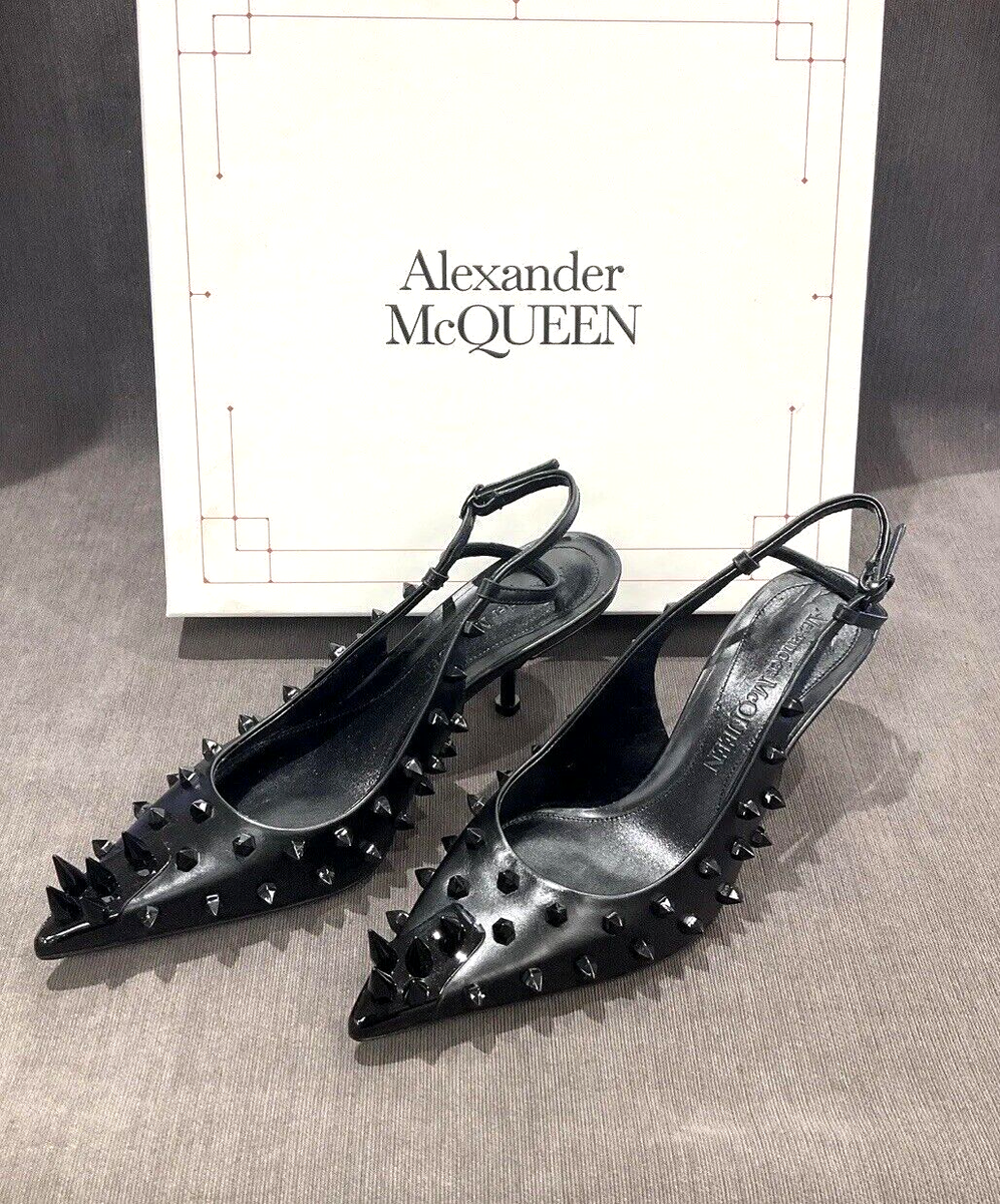 【関税込み】alexander mcqueen Heeled shoes Alexander McQueen Womens Spiked Kitten Heel Pumps Size 37/US