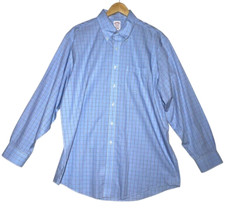 Brooks Brothers Shirt Mens L 16.5-34 Blue Plaid Madison Non-Iron Supima Cotton