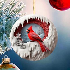 Cardinal ornament 3D effect red bird keepsake collectible Christmas tree decor