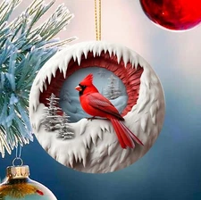 Cardinal ornament 3D effect red bird keepsake collectible Christmas tree decor