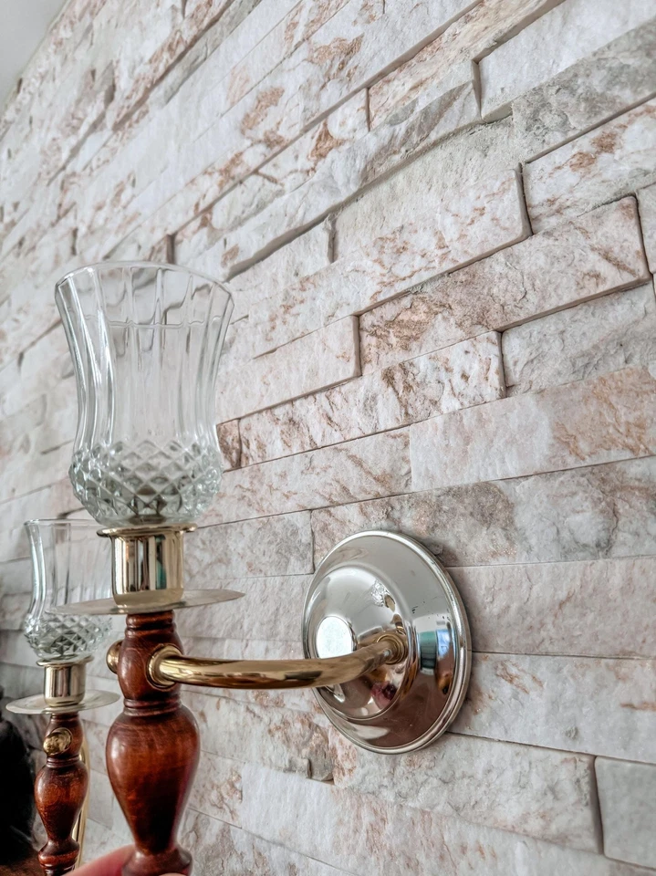 Apliques de pared de madera plateada de latón de dos tonos vintage candelabros de mesa Foto 4 de 4