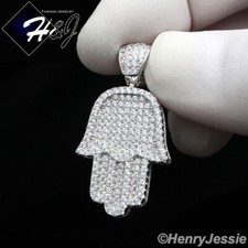 MEN WOMEN SOLID 925 STERLING SILVER ICY BLING CZ 3D HAMSA HAND PENDANT SP94