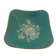 Vintage Midwinter Stylecraft Fashion Shape Dish Square Turquoise White Flowers