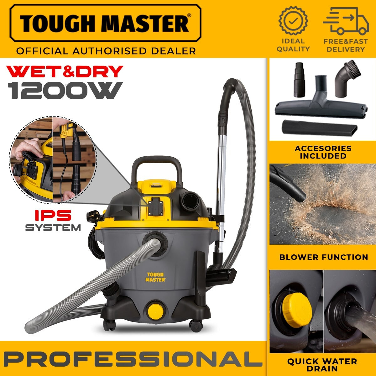 Heavy Duty 35L Wet&Dry Vacuum Cleaner Bagged With Wheels Power Take-Off Socket