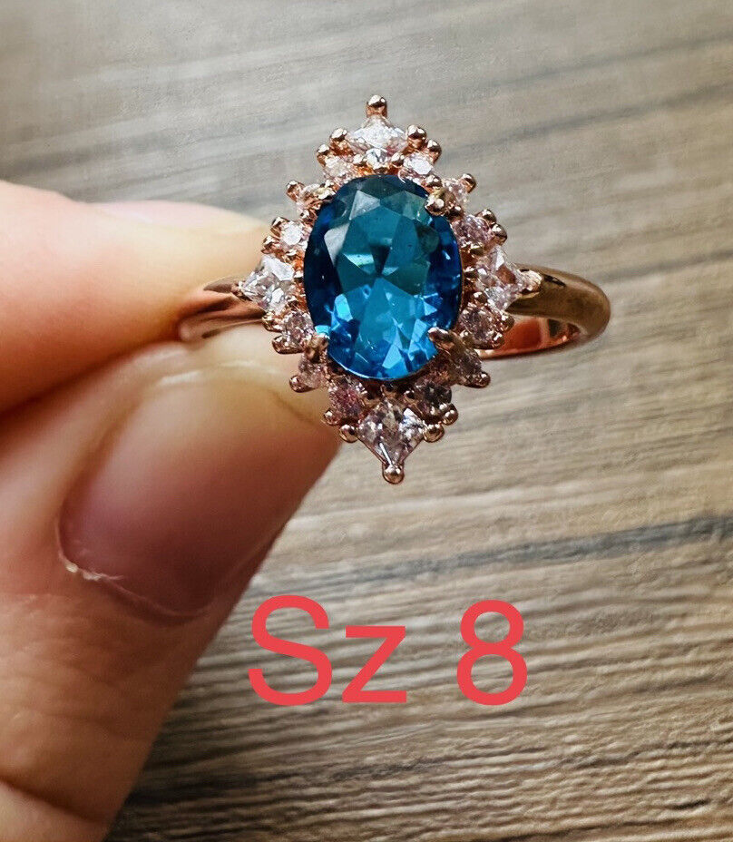 Ring Bomb Party 3848 Lab Created Ice Blue Sapphire Rose Gold size 6