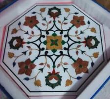 24'' white marble table top center coffee inlay malachite flower home decor k3