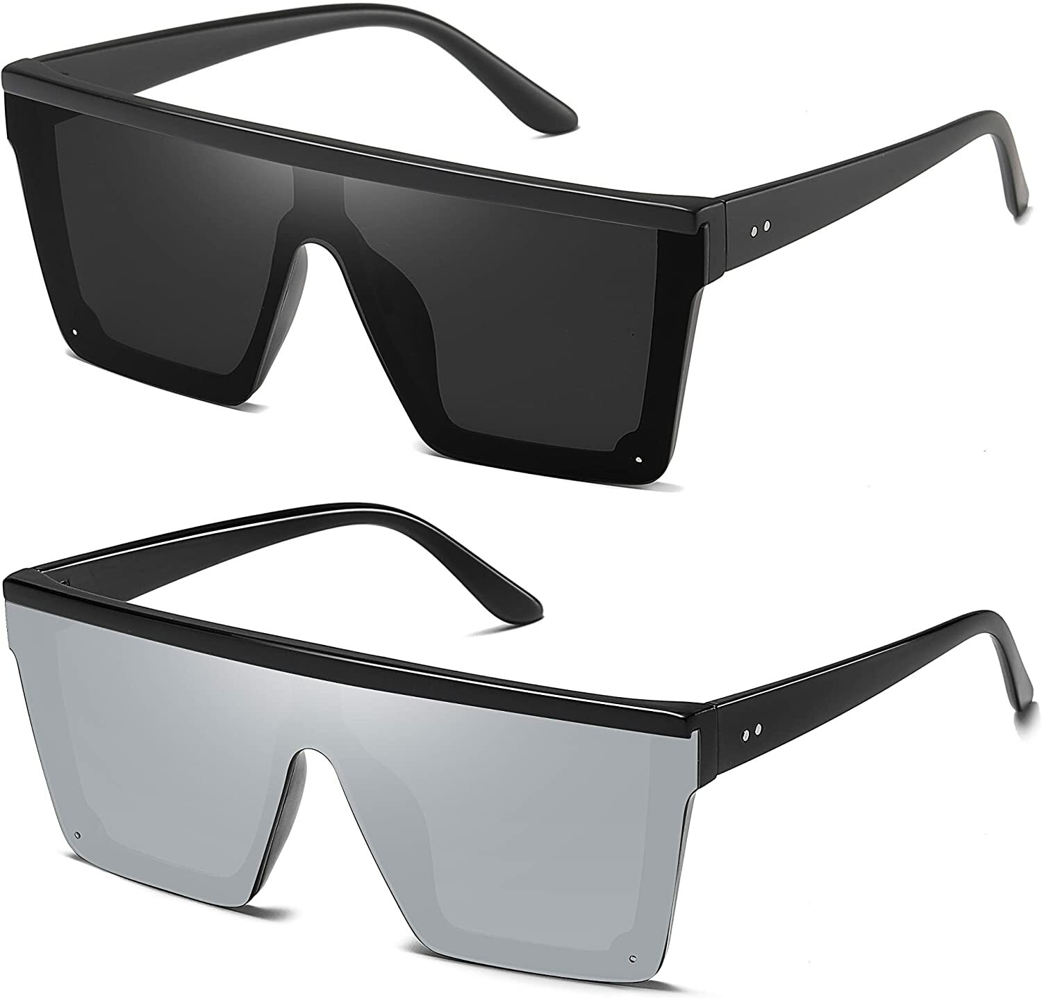 2Pcs Anti-Scratch Lens Top Square Rimless Flat Oversize Sunglasses for Driving