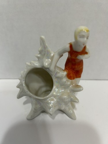 Vintage Made In Japan TINY Mermaid on Shell Ceramic Figurine Bathing Beauty