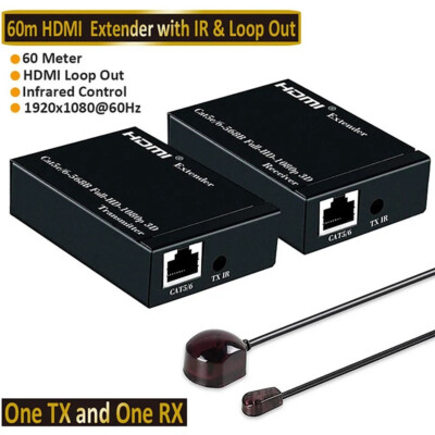 HDMI Extender up to 200ft over Cat5 Cat6 Ethernet Network LAN Cable 60m 1080P