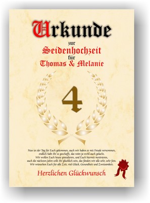 Seidenhochzeit Urkunde Zum 4 Hochzeitstag Geschenkidee Zur Seiden Hochzeit Neu Ebay
