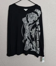 Style & Co Womens Black Long Sleeve T-Shirt Size Large New With Tags #1T5753