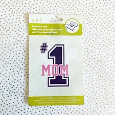 S.E.I. Iron On Art “#1 MOM” Flocked Transfer, Pink, Approximately 3” x 4”