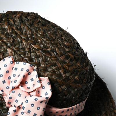 Helen Kaminski Woven Black Straw Sun Hat with Pink/Blue  display picture 2