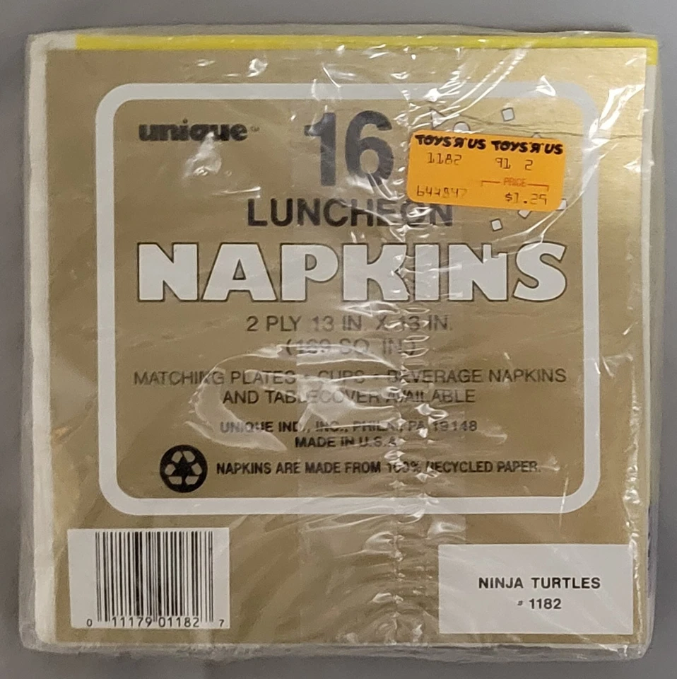 Vintage Teenage Mutant Ninja Turtles TMNT Party Napkins 1989 16 Count Sealed New - Image 2 of 4