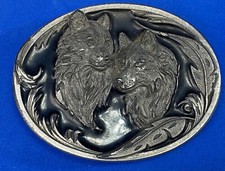 Two Wolves Native American Indian Feathers Vintage 1997 Siskiyou Belt Buckle O-3