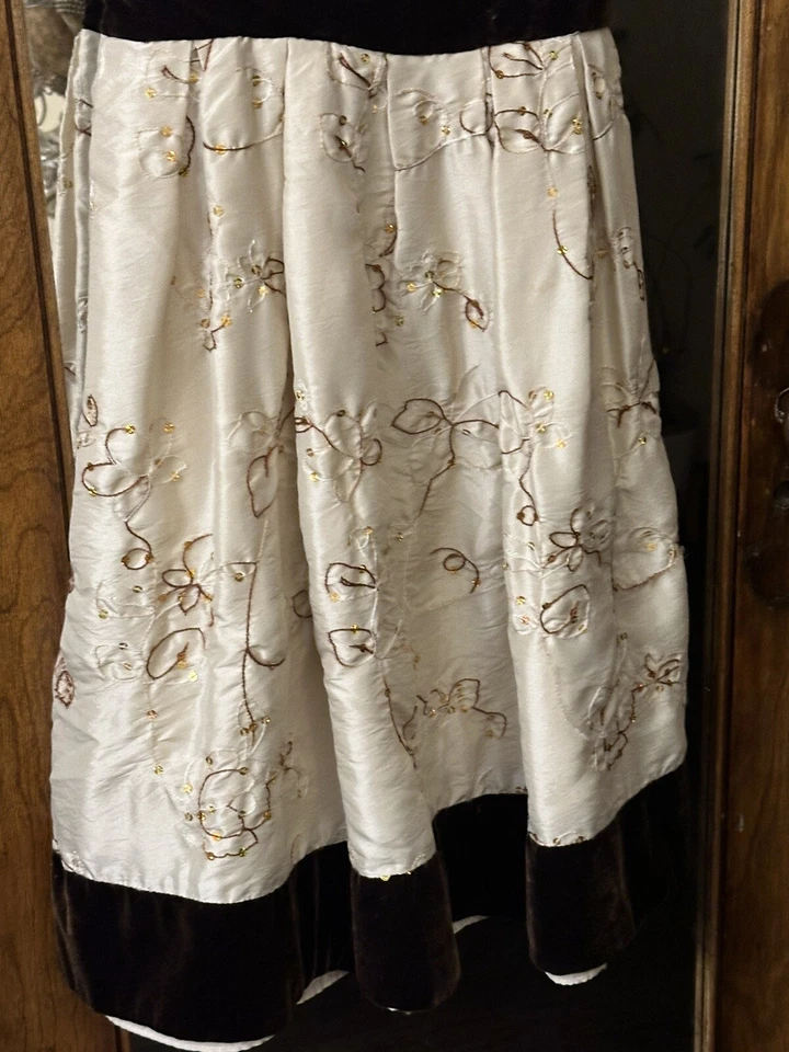 MUNECA Girls Sz 10 Cream Taffeta Sequin Brown Velvet Party Birthday Formal Dress - Image 4 of 4