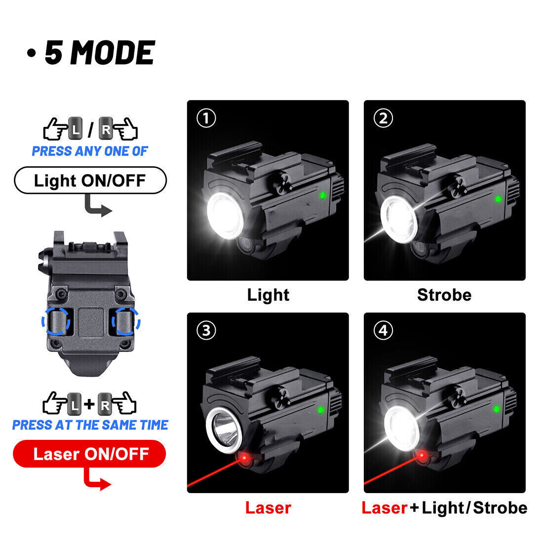 800 Lumens USB Rechargeable Red Laser Gun Weapon Pistol Light Flashlight Combo