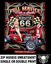 Route 66 Service Blown Hemi A Coupe Hot Rod Pinup Girl Gas Zip Hoodie Sweatshirt