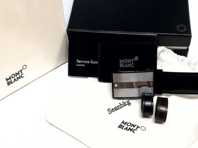 m MontBlanc 114385 Leather Belt STEEL Rectangular Buckle Black/Brown