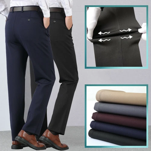 Mens Formal High Waist Stretch Dress Suit Business Trousers Classic Long Pants - Picture 6 of 13