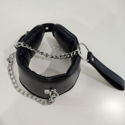 Binding Neck Collar Leash Chain PU Leather Padded Tie Slaves Neck Set - Afbeelding 1 van 10