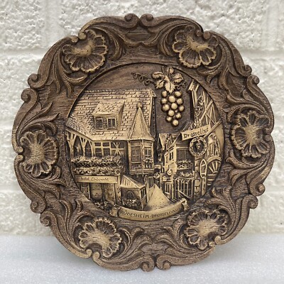 VTG‼ German 3D Souvenir Plate Pressed Wood Resin Rudesheim