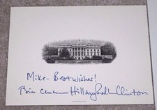 BILL HILLARY RODHAM CLINTON DUAL SIGNED 6x8 WHITE HOUSE ENGRAVING 2016 JSA LOA