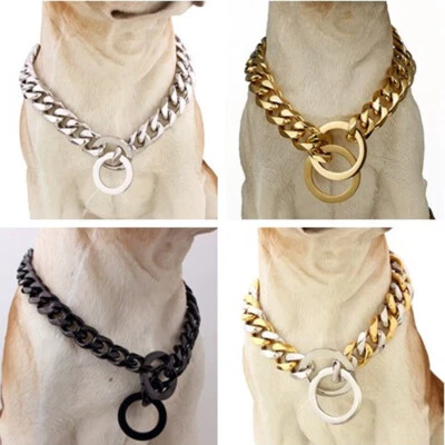 Strong 10/12/15/17/19mm Pet Dog Choker Collar Stainless Steel Curb Cuban Chain