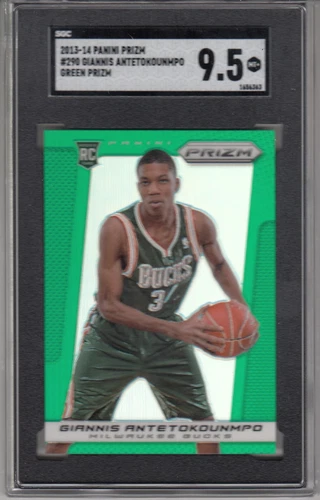 2013-14 Giannis Antetokounmpo Panini Prizm Green Prizms RC... SGC 9.5  Mint+